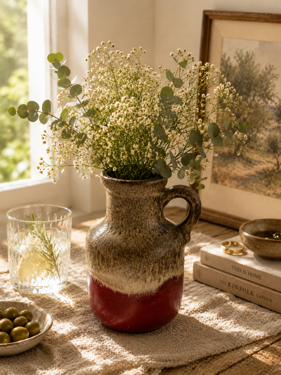 Keramikvase mit Henkel – Studiokeramik, glasiert & nummeriert