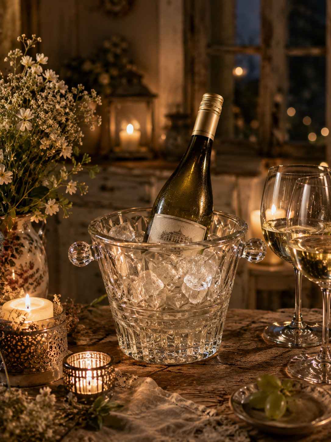 Vintage Sektkühler aus Glas mit Griffen – Pressglas Champagnerkühler
