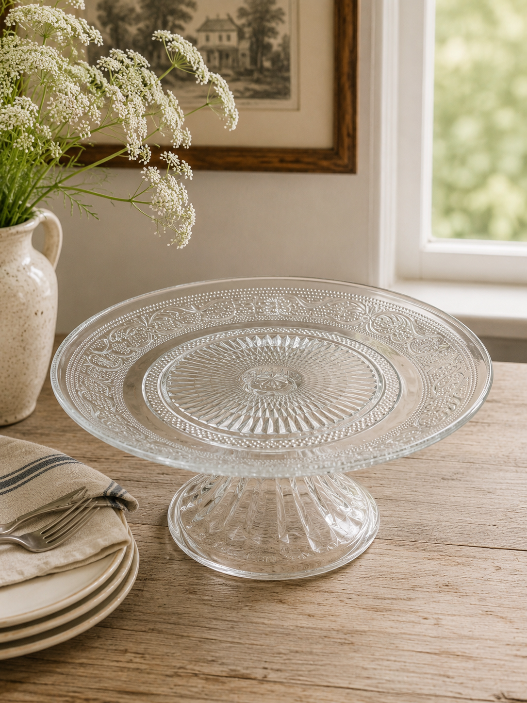 Glas Tortenplatte auf Fuß Vintage – Vintera