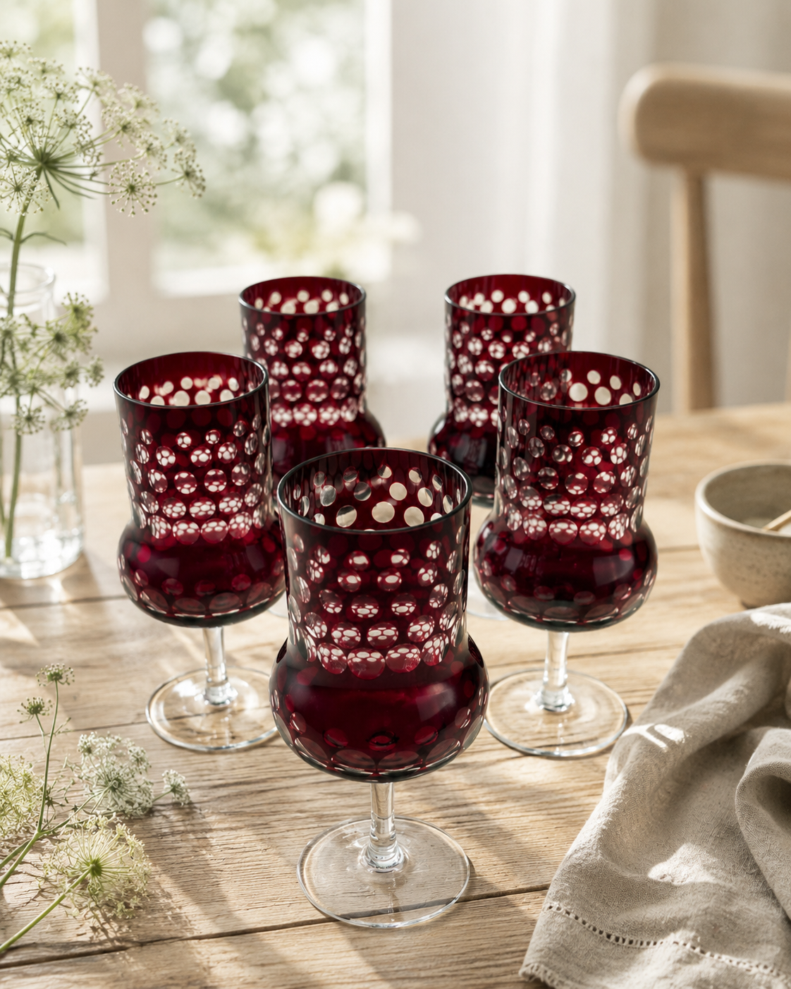 5 Vintage Römergläser Rubinrot