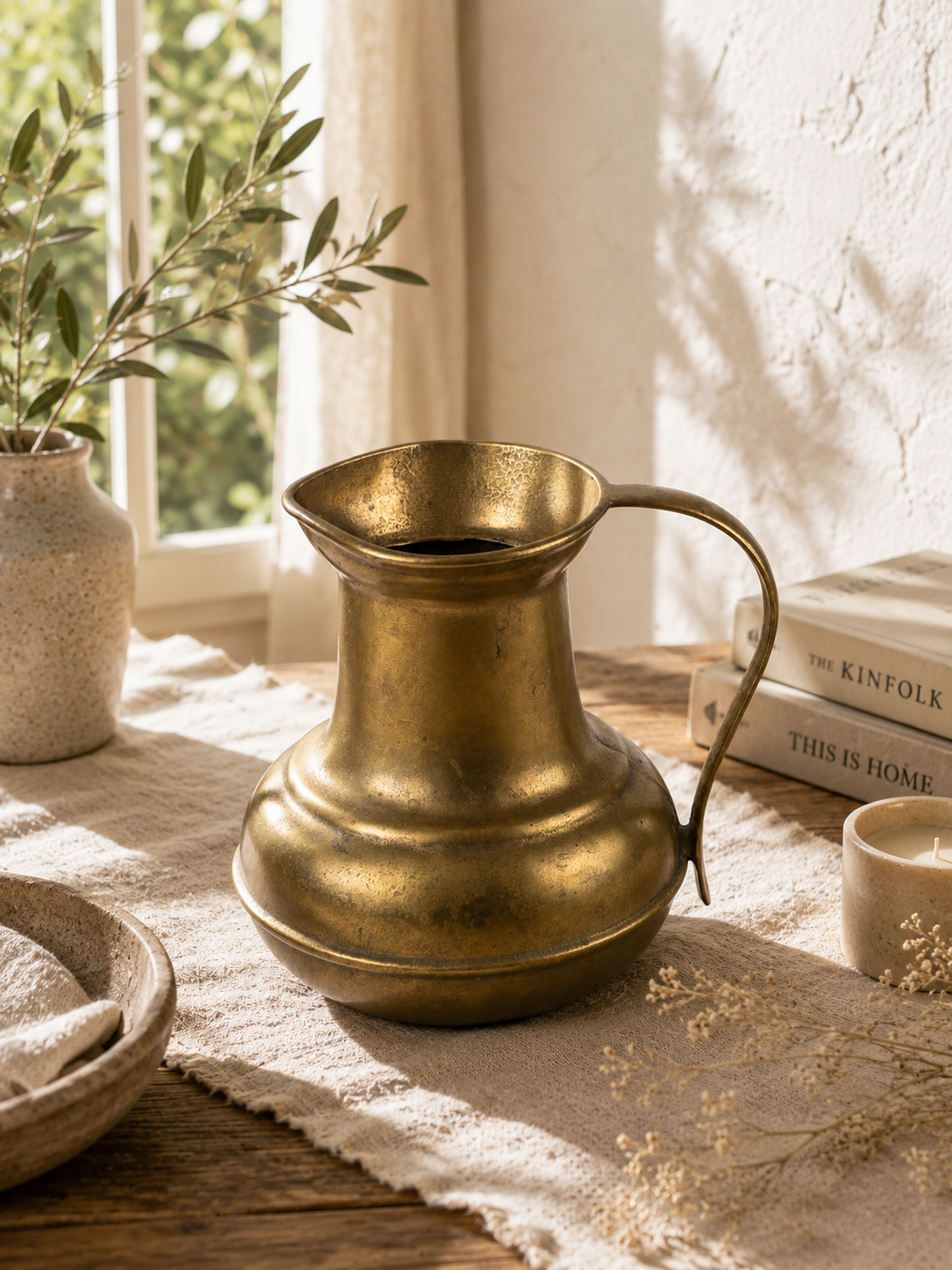 Vintage Messingkrug mit Henkel 16 cm